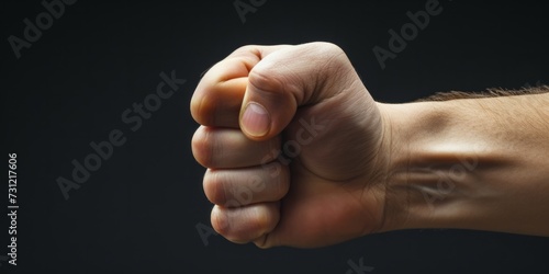 Powerful Display Of Resolute Male Fist On Solid Black Background, Inspiring Strength And Determination