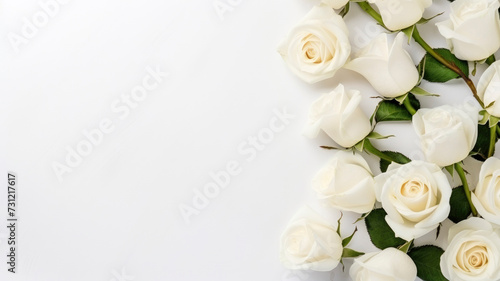 White roses background with white copy space for text wedding anniversary congratulations