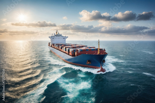 Cargo container ship in the ocean