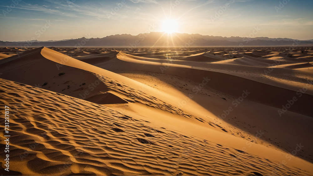Panorama of the desert landscape of the Golden Sand Dune.