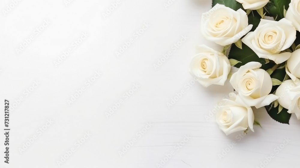 White roses background with white copy space for text congratulations and invitation design White roses background with white copy space for text congratulations and invitation design