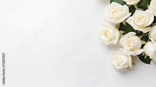 White roses background with white copy space for text congratulations and invitation design © ТаtyanaGG