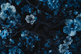 silky blue floral print black velvet fabric by jeffi 