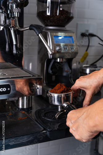 preparation for making espresso coffee in a machine