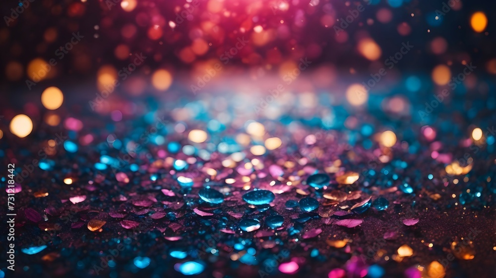 Glistening Colorful Sequins Scattered on a Surface With Soft Bokeh Lights