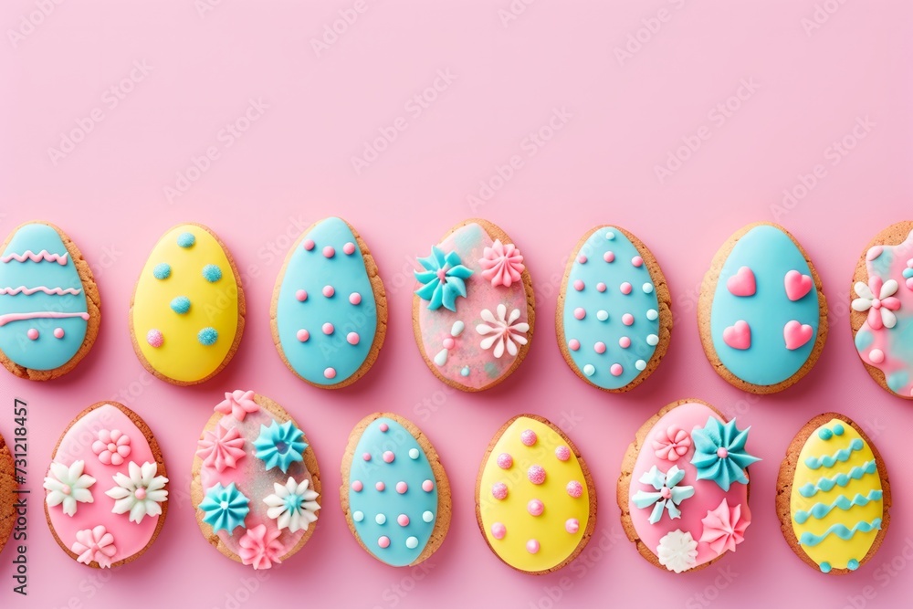 Scrumptious Easter Cookies Enhanced With Colorful Frosting Designs, Set Against A Soft Pastel Background Scrumptious Easter Cookies Enhanced With Colorful Frosting Designs, Set Against A Soft Pastel Background