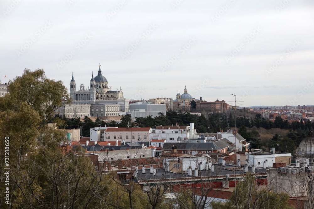 Spain Madrid city view on a cloudy spring day