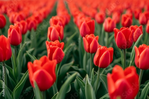 Field Of Vibrant Red Tulips Creates Stunning And Lively Backdrop