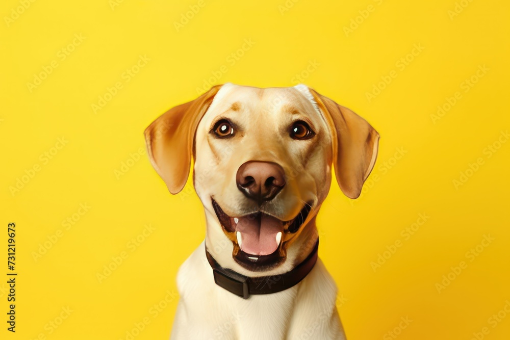 Cute brown mixed breed dog in an isolated studio on a yellow background
