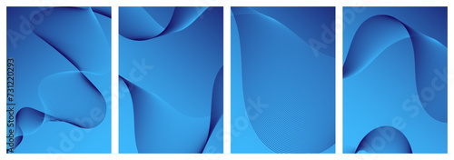Abstract background vector set blue with dynamic waves for business design. Futuristic technology network or wavy lines. Premium stripe texture for wedding banner, poster. Template with gradient mesh
