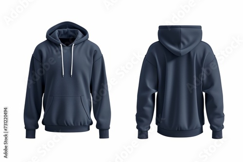 Easy-To-Cut Navy Blue Hoodie Set: Front And Back Views Isolated On White Background