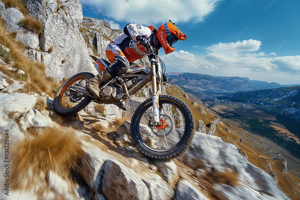 Motocross Rider on Mountain Trail, Extreme Sports Adventure