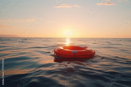 Orange buoys on the sea. floating on the water. Toning