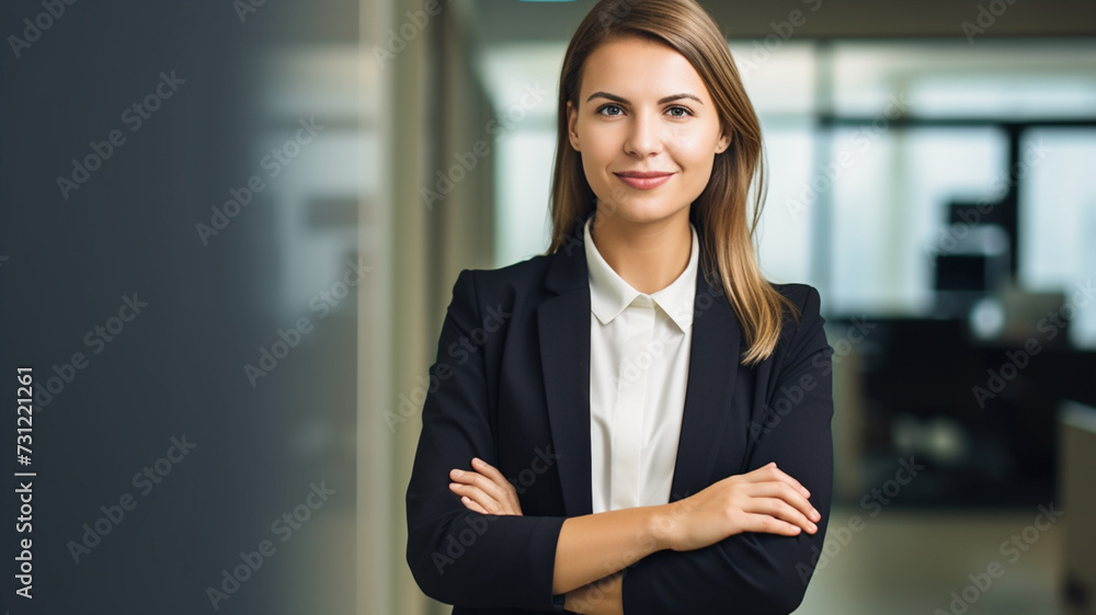 Successful casual business woman smiling arms crossed.
Successful casual business woman smiling arms crossed.