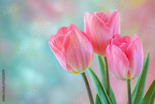 Blush-Hued Pastel Backdrop Enriches Vibrant Pink Tulip Blooms