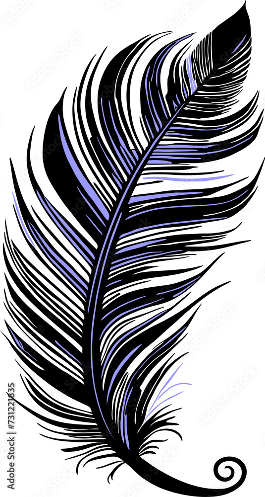 Obraz premium simple graphic drawing black and blue bird feather, sketch, logo