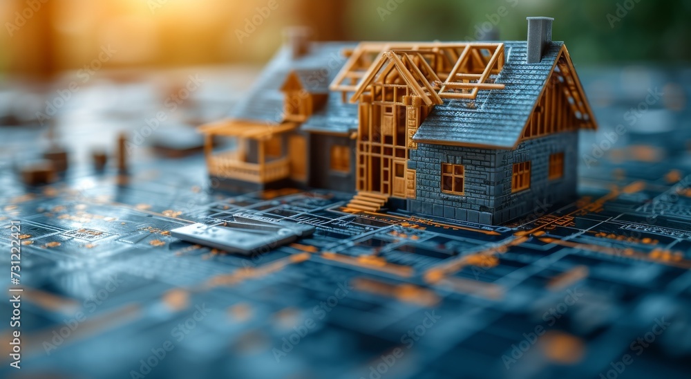 Model Houses Using Blocks A meticulously crafted scale model of a house, built with toy bricks ...