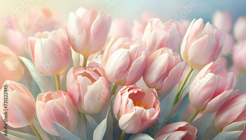 Tulipes, belles fleurs printanières pastel. Papier peint fleurs
 photo
