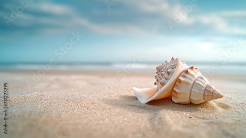 sea shell resting on a sandy beach, coastal landscape