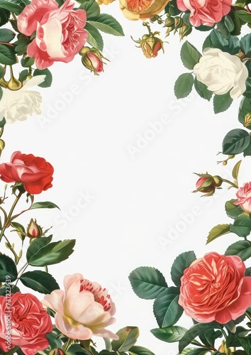Wallpaper Mural empty card with various vintage floral element in a frame, wedding invitation and stationery Torontodigital.ca