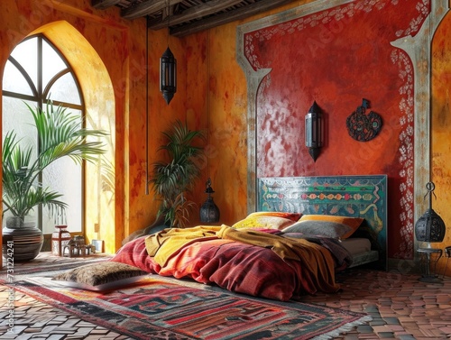 Eclectic Bohemian Bedroom Design with Global Influences and Cozy Atmosphere © AIGen