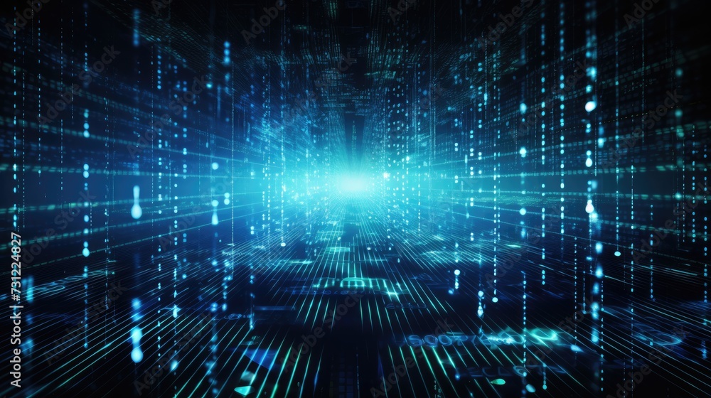 Technology futuristic background. Scientific technology data of binary code transmission and network of connectivity concept with digital glowing binary code matrix Technology futuristic background. Scientific technology data of binary code transmission and network of connectivity concept with digital glowing binary code matrix