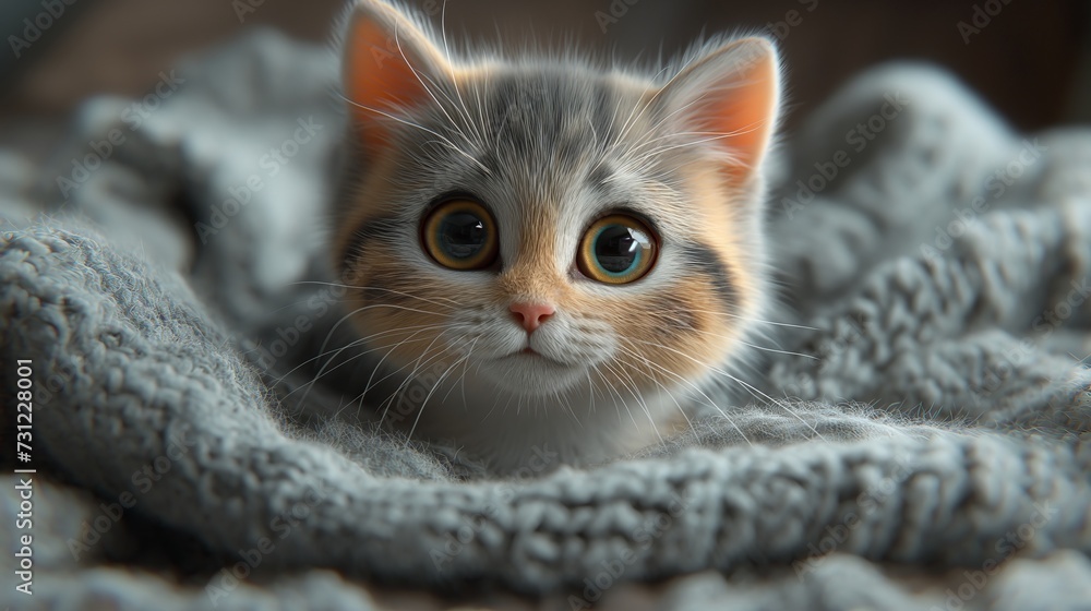 cat portrait sitting in a warm blanket. Generative AI