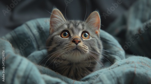 cat portrait sitting in a warm blanket. Generative AI