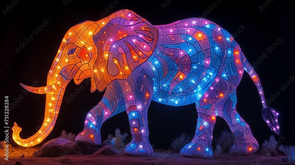 Fototapeta premium elephant glowing in different colors. Generative AI