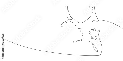 Vector one line art illustration of family portret. Lineart mother holding a new born baby on white background by continuous line