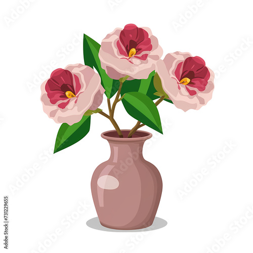 Vase with Playful Pink Camellias, PNG File of Isolated Cutout Object with Shadow on Transparent Background. © xKas