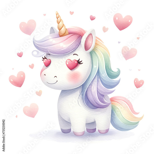 Adorable Watercolor Unicorn with Heart Eyes