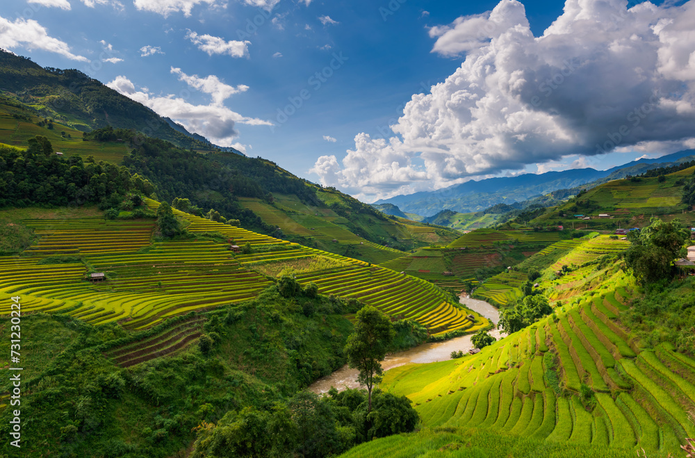 Landscape of rice terrace over Mu Cang Chai mountains, Vietnam