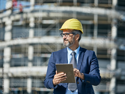 businessman construction site business architect building engineer builder tablet helmet architecture blueprint worker man contractor adult engineering industry