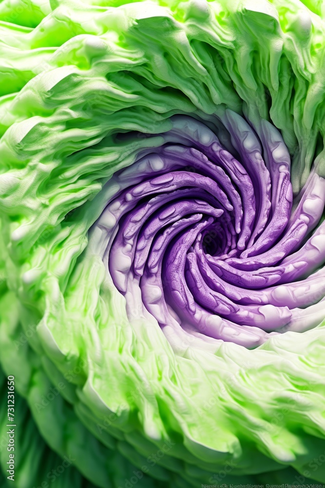 Obraz premium Close Up of a Green and Purple Cabbage. Generative AI.