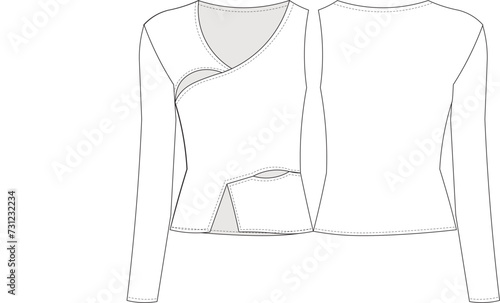 u neck scoop neck long sleeve sleeveless lowcut cutout asymmetric blouse template technical drawing flat sketch cad mockup fashion woman design style model
