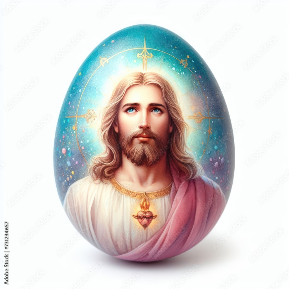 Naklejka premium Jesus' watercolour portrait on the easter egg for easter holiday concept