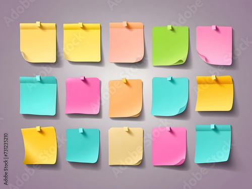 Blank sticky notes with shadows. Office paper sticker with a curled corner design. Set of blank post-it notes. Sticky note collection design.