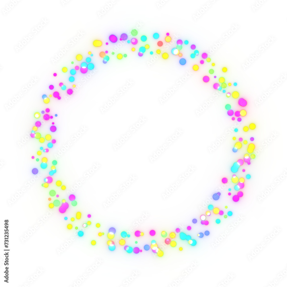 glittering circles, colorful wreath. 3d rendering.	