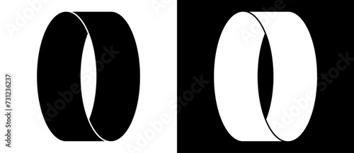 Art circle shape as symbol, logo or icon. A black figure on a white background and an equally white figure on the black side.