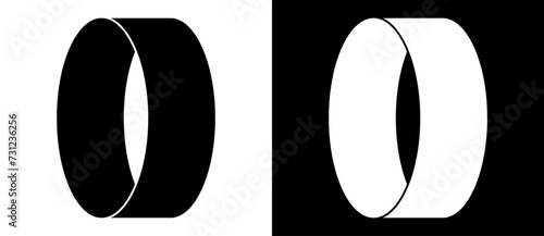 Art circle shape as symbol, logo or icon. A black figure on a white background and an equally white figure on the black side.