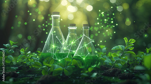 Investigation with flasks with plants. Concept of green chemistry

