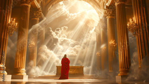 Jesus Christ in the Heavenly Sanctuary as our Intercessor and Advocate with the Father Generative AI Illustration photo