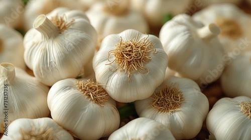 Pile of garlic. Close up view.