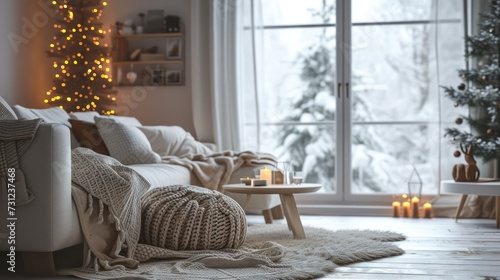 Warm and cozy interior room radiating a wintery ambiance, perfect for relaxation.