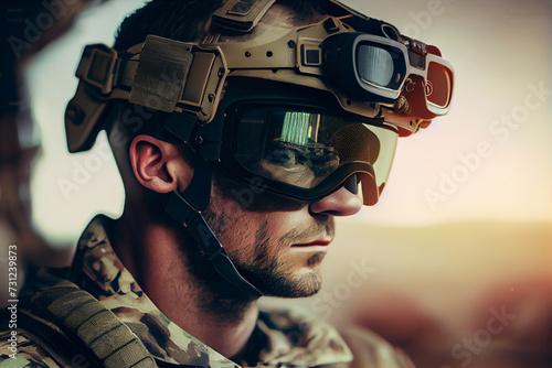 soldier wearing virtual reality glasses. Military and technology concept. © Imaginarium_photos