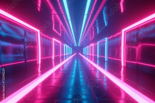 3d render of an abstract background with glowing neon pink and blue lines Creating a vibrant and futuristic atmosphere for creative and digital projects