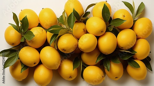Pile of lemons on the white table for fruit background.