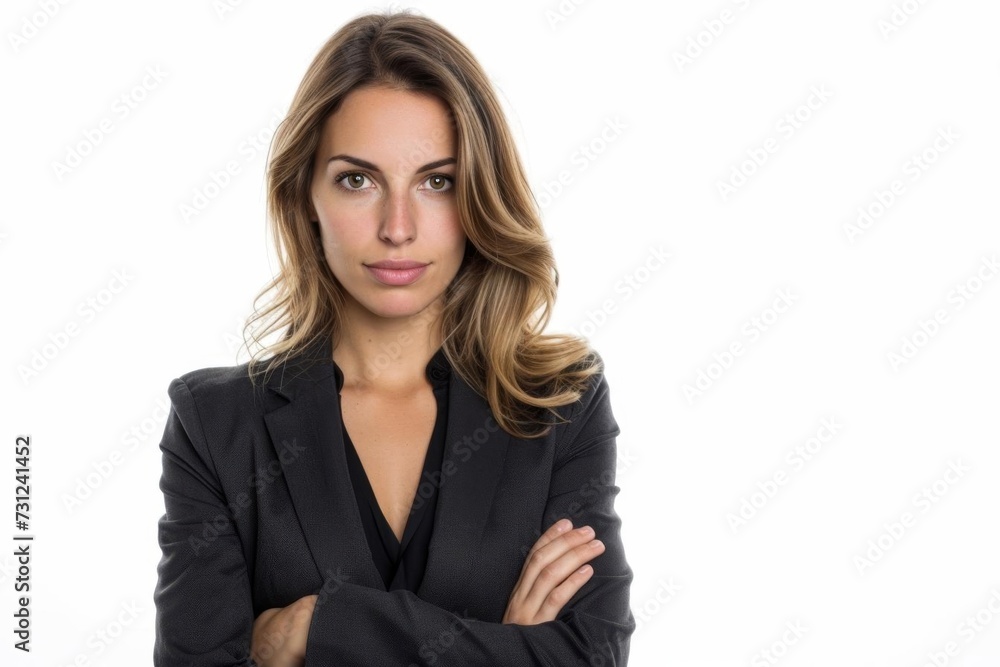 Business woman portrait isolated on a white background Showcasing professionalism and confidence in a corporate setting Business woman portrait isolated on a white background Showcasing professionalism and confidence in a corporate setting