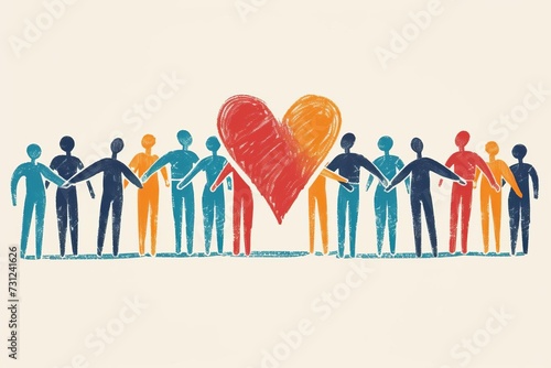 Charity concept illustration with abstract figures representing diverse individuals coming together to offer support and love to those in need Emphasizing community and compassion